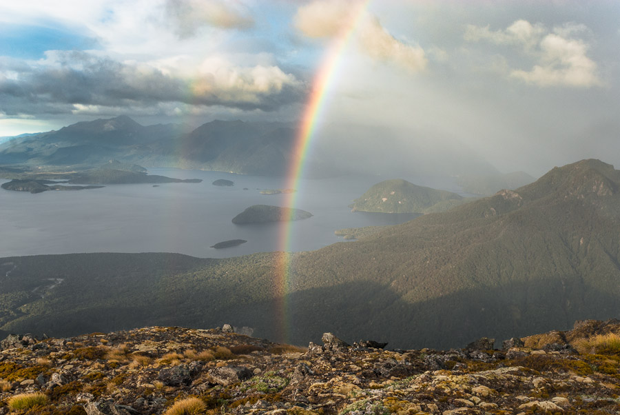 Rainbow over Lake Manapouri, Kepler Mts, New Zealand
