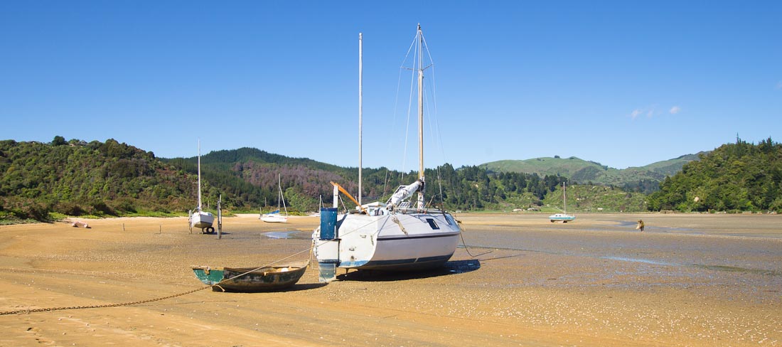 Yachts, Marahau, Tasman Bay, New Zealand